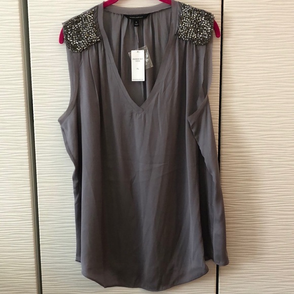 NWT Banana Republic grey jewel-shoulder top. XL. - Picture 1 of 5